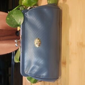 Mark Cross Blue Leather Clutch. Beautiful Inside, Black Leather.